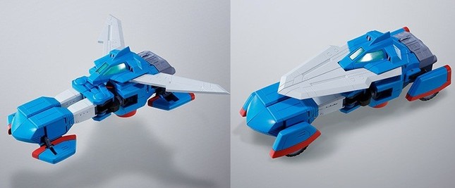 ブングル・スキッパー。上半身を構成するマシン。飛行型から走行型への変形は、ウイング部を前方へ閉じ、車輪ユニットを90度折りたたむ