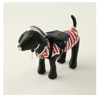 タンクトップ、ハット、リュックを合わせて