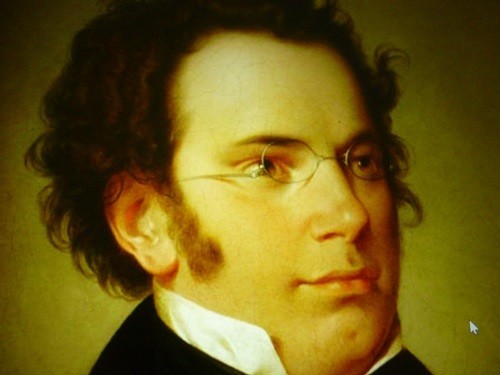 笑んでいるように見えるシューベルトの肖像画