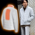 背中と襟に電熱ヒーター内蔵　モバイルバッテリーから給電するライトダウンジャケット