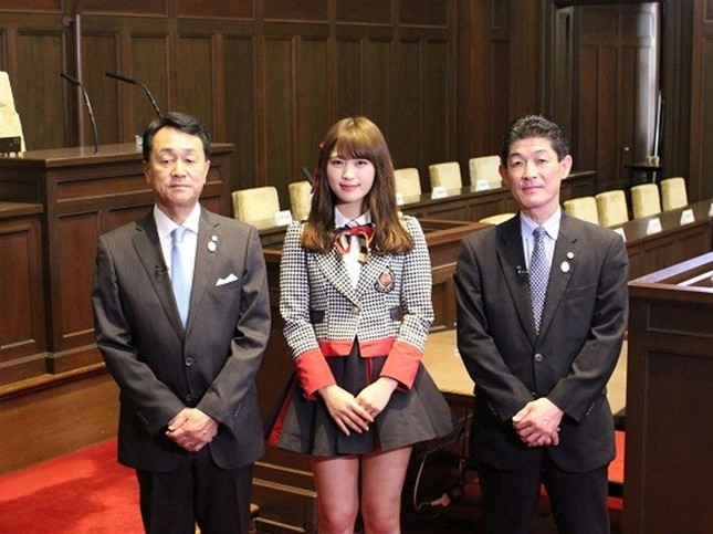 第1回に出演する大橋一功議長、奴井和幸副議長とNMB48渋谷凪咲さん