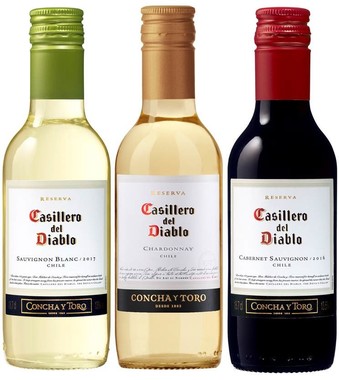 「カッシェロ・デル・ディアブロ」187mlサイズ3種（カベルネ・ソーヴィニヨン、シャルドネ、ソーヴィニヨン・ブラン）