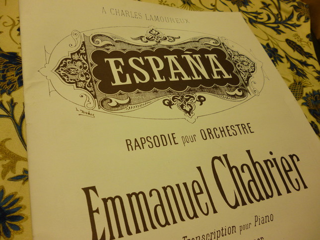 狂詩曲スペインのピアノ連弾用楽譜。管弦楽版の大ヒットを受け、アンドレ・メサジェによって編曲された