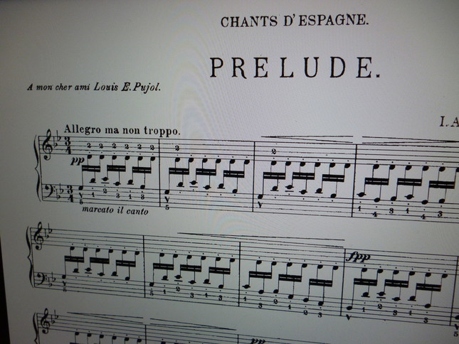 「スペインの歌」の1曲目だった「アストゥリアス」のピアノオリジナル楽譜。「前奏曲」としか書かれていない