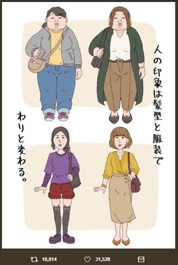 左右で印象が異なると話題のイラスト（あまおうさんのツイッターより）