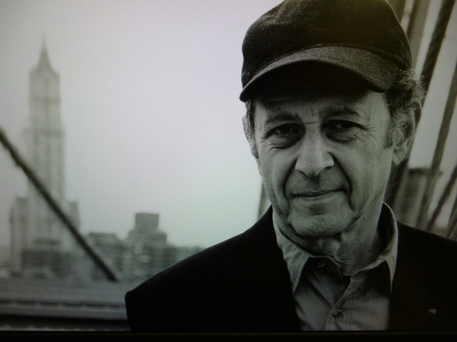 米国的風景を背景にした、S.ライヒの肖像