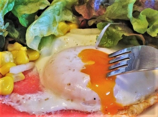 「ランチのハンバーグに目玉焼きがのっていると、午後も頑張れるような気がする」と植野広生dancyu編集長。冨永はハムエッグで朝から元気