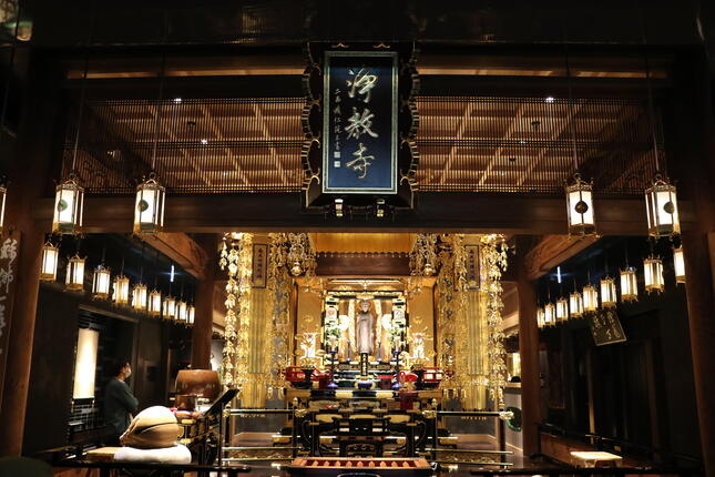 浄教寺の本堂で「朝のおつとめ体験」を実施している