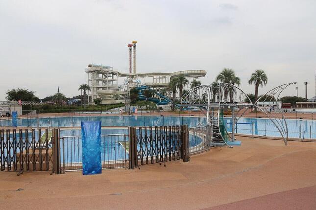 目の前にプールがあり、開放感がある眺め