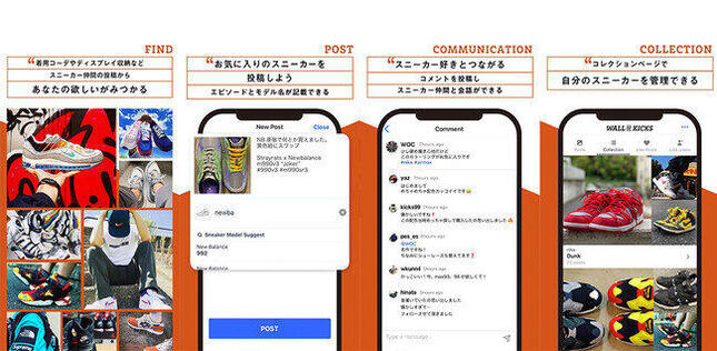 スニーカー専用SNSアプリとして様々な機能を有する