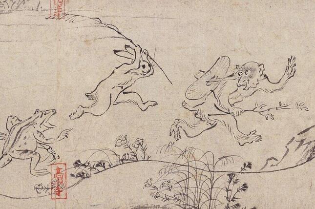 国宝「鳥獣戯画　甲巻」（部分）　平安時代・12世紀　京都・高山寺蔵