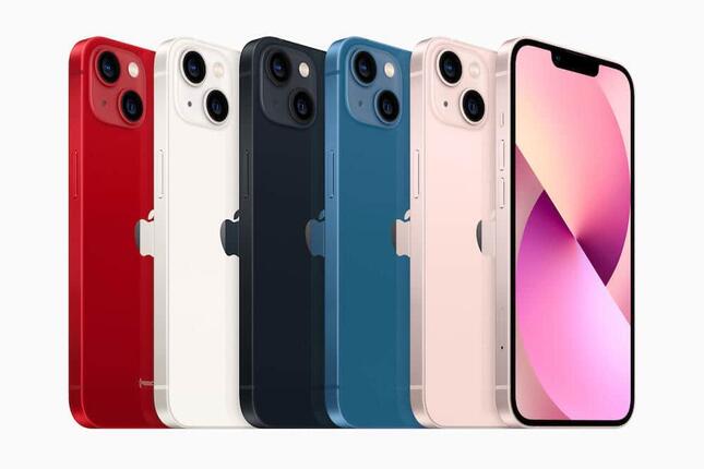 iPhone 13とiPhone 13 miniは5色を用意（画像はアップルのリリースから） 
