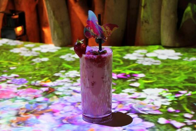 「森のファンタジアカフェ」でプロジェクションマッピングを楽しみながらベリーベリーソーダで喉を潤す