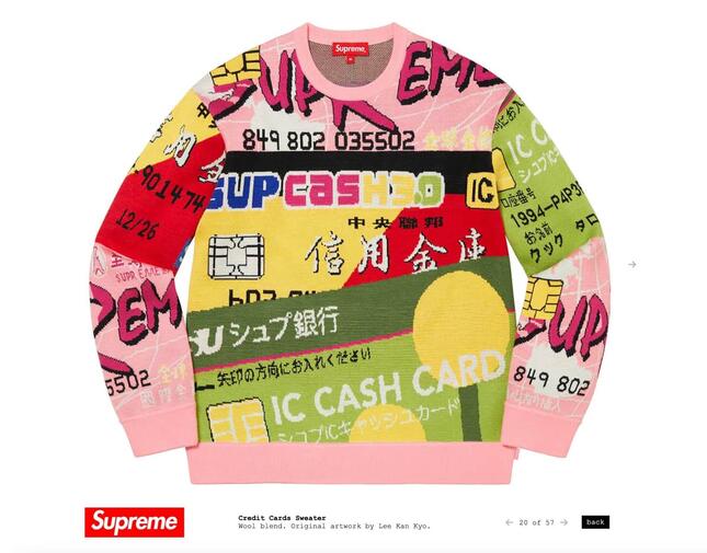 「Credit Cards Sweater」シュプリーム公式サイトより