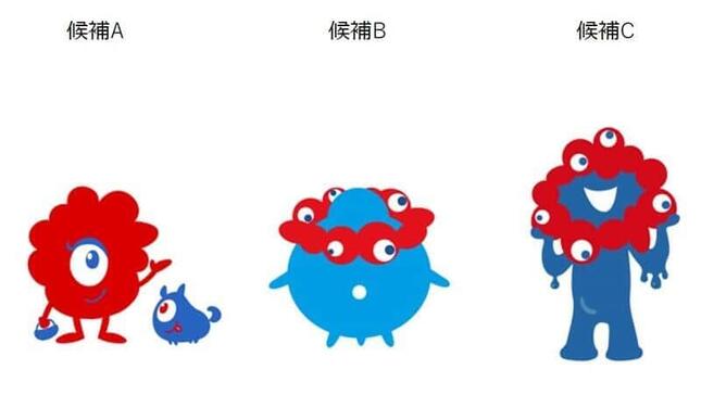 大阪・関西万博の公式キャラクターデザインの最終候補 左から候補A・B・C
