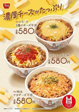 濃厚チーズの牛丼が3種に