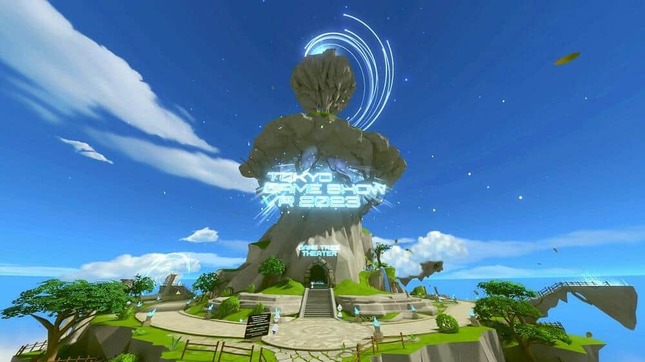 「東京ゲームショウ VR 2023」　正面は「ゲームツリー」（開発中の画面です）
