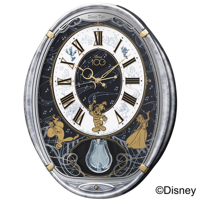 ディズニー100周年記念の掛け時計 正時に「ミッキーマウス・マーチ