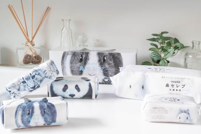 かわいい動物たちをデザインした「鼻セレブ」がポーチに