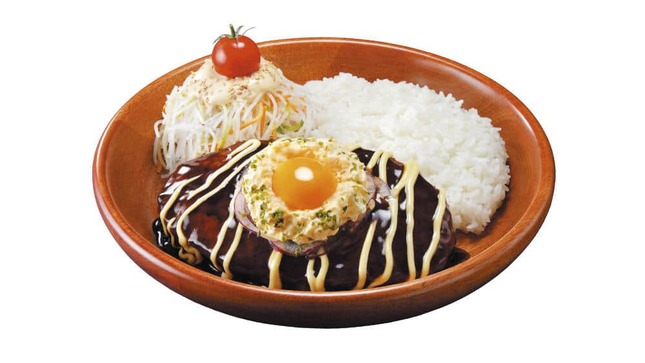 びっくりドンキーの月見ハンバーグはてりたまマヨとエッグベネのディッシュ
