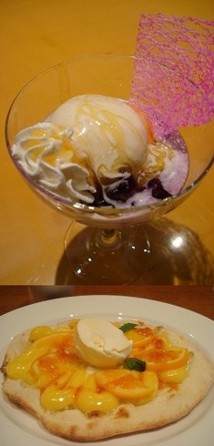 バニラアイスクリーム『桜』（写真上）と『ピッツア ドルチェ オレンジ＆カスタード』（同下）