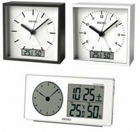 シンプルなフォルムの湿度・温度表示付き目ざまし時計