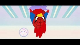 ローソン店舗の天井を這う「スパイダーマンからあげクン」