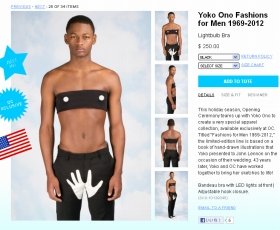 オノ・ヨーコさんデザインの「YOKO ONO FASHIONS FOR MEN 1969-2012」（オープニング・セレモニー海外版ウェブサイトより）