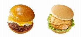 画像左が「夏の絶品チーズバーガー」、右が「夏のエビバーガー」