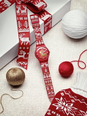 クリスマス柄の手編みセーターのような時計　RED KNIT発