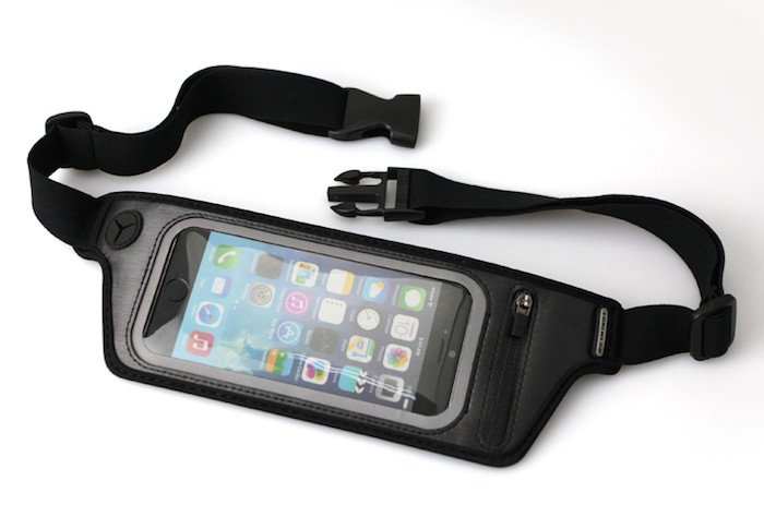 水洗いできるスマホ用ウエストポーチ、ネオプレーン使い体にフィット