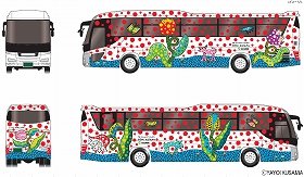 ポップに水玉ちりばめ…草間彌生さんデザインの高速バス、松本－新宿間で運行中