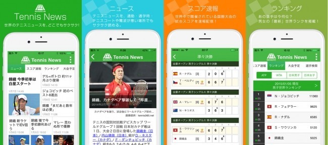 テニスに特化したニュースアプリ「Tennis News」　選手名鑑からスコア速報まで