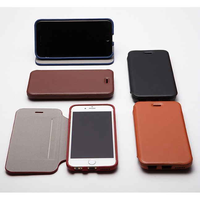 フリップを閉じたまま通話可能、横置きスタンドにも　iPhone 6用天然レザーケース