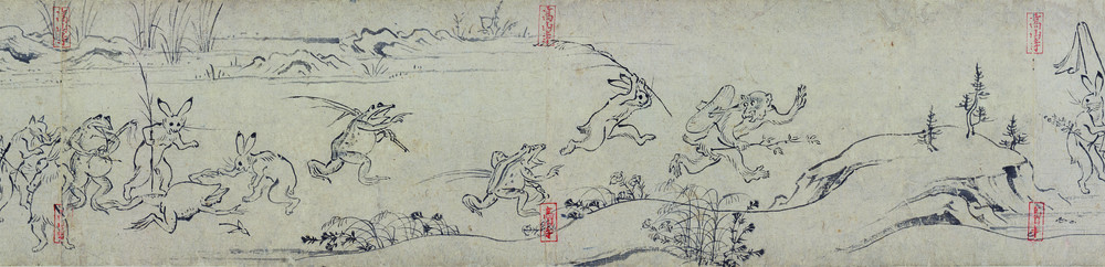 国宝鳥獣人物戯画甲巻（部分）後期展示　京都・高山寺所蔵