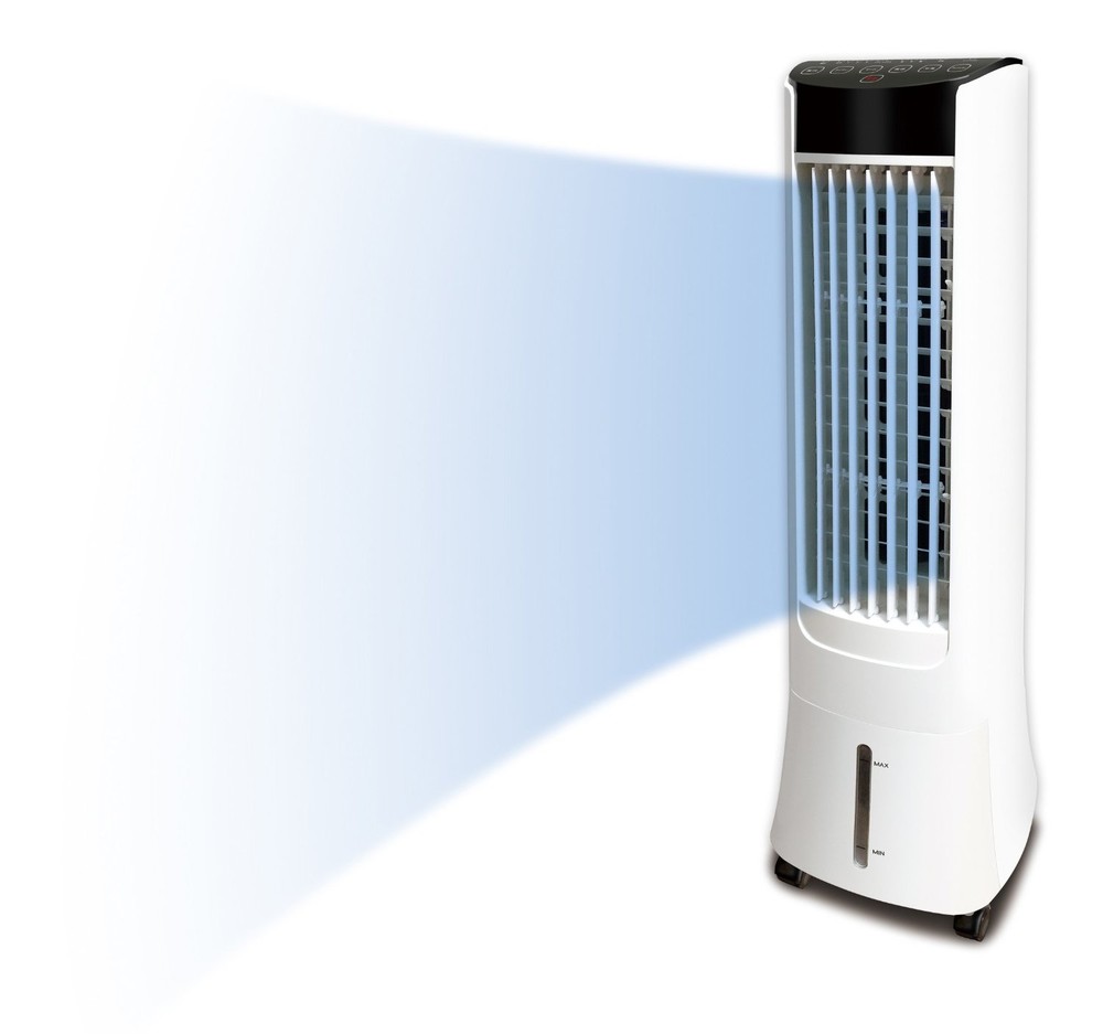 気化熱利用の涼しい風　省エネ設計のスリムタワー冷風扇　イーバランスから