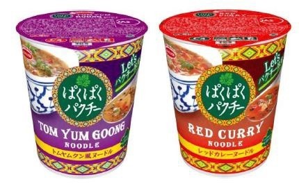 エースコック「ぱくぱくパクチー　トムヤムクン風ヌードル／レッドカレーヌードル」
