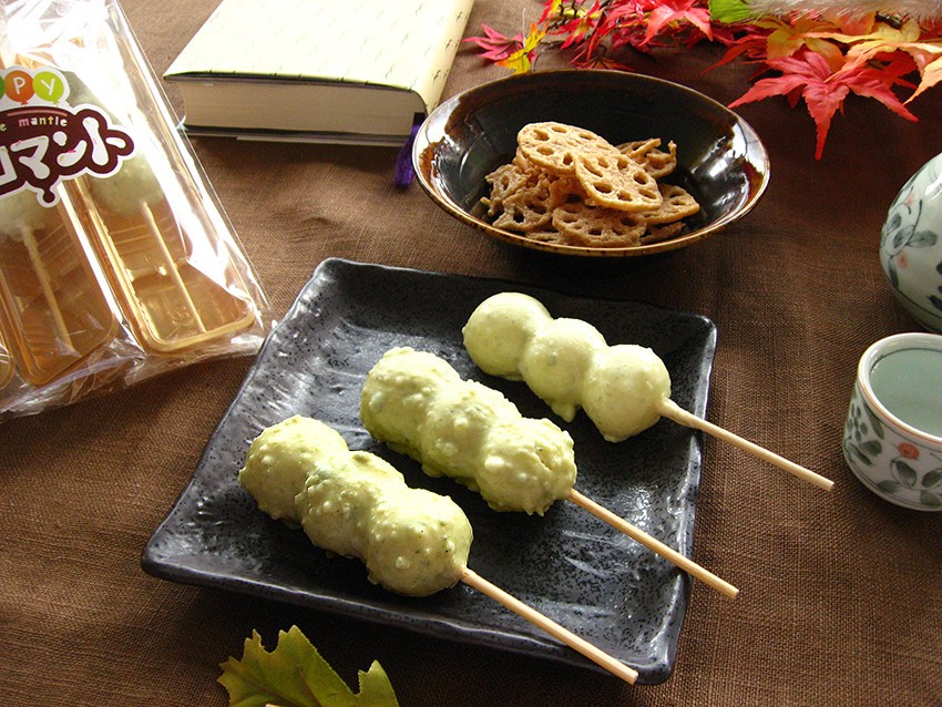 わさび味のチョコレート団子　醤油をつけてもおいしい