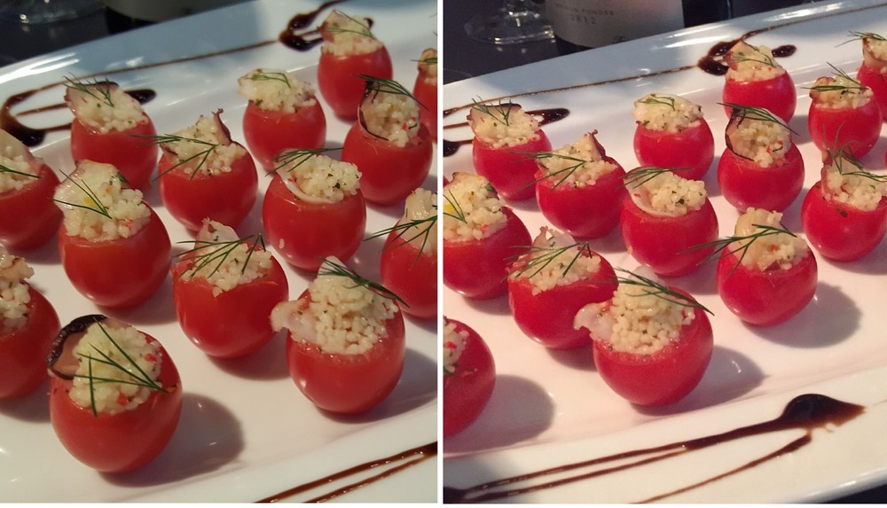 料理を撮影し比較　（左）Galaxy S6で撮影　（右）他社スマホで撮影