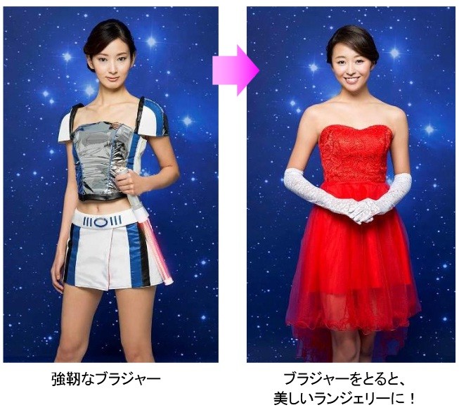 ブラジャーをはずすとランジェリーに早変わりする仕掛けがポイント