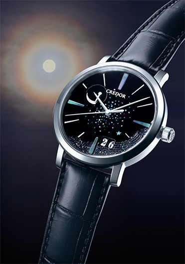 セイコー「クレドール」から漆黒の漆ダイヤルに螺鈿細工で「月虹」を描いた限定モデル発売