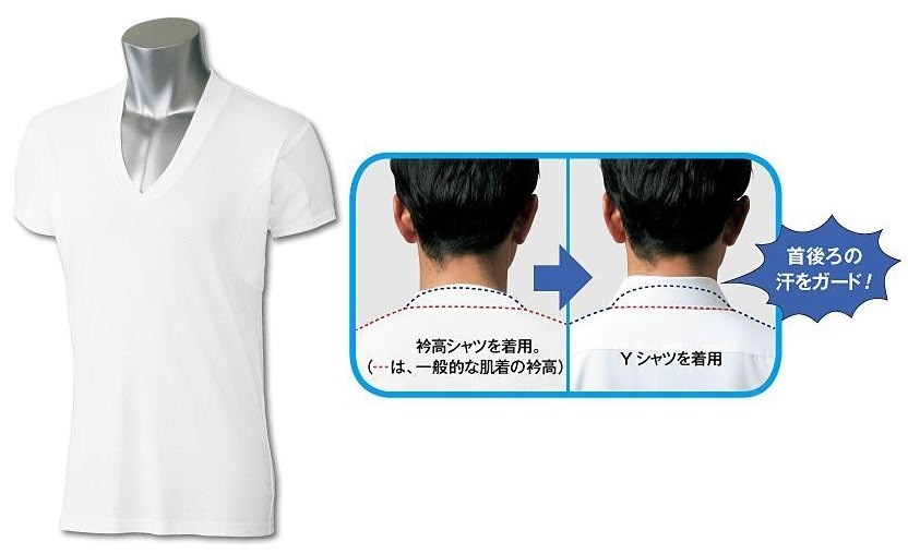 シャツの首周りの黄ばみを予防する汗対策インナー　衿高・4重構造の脇汗パッドでしっかり吸収