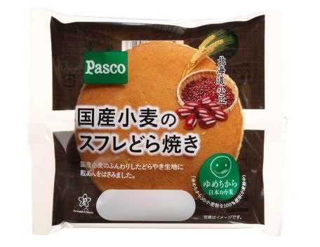 もっちりふんわりしっとり　Pasco「国産小麦のスフレどら焼き」　粒あん原料は北海道小豆