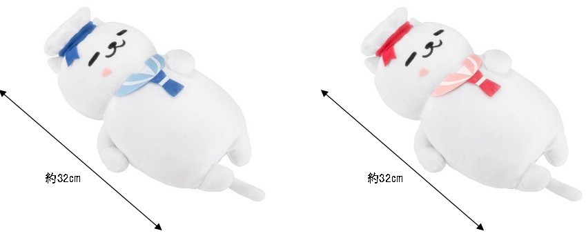ラストワン賞のまんぞくさん―マリンルックぬいぐるみ(左)とダブルチャンスキャンペーンのまんぞくさん―とくべつマリンルックぬいぐる
