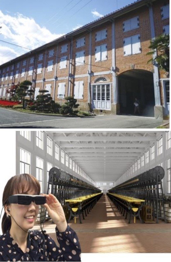 富岡製糸場(上)と富岡製糸場スマートグラス(いずれもイメージ)