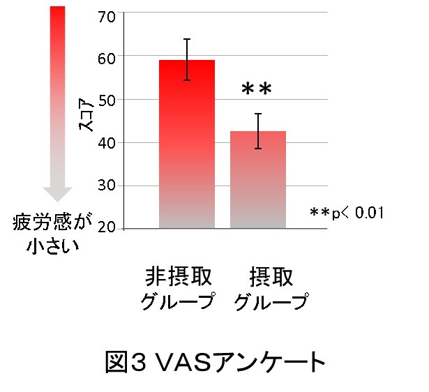 今回のテストにおける。被験者の疲労感VASアンケートの結果