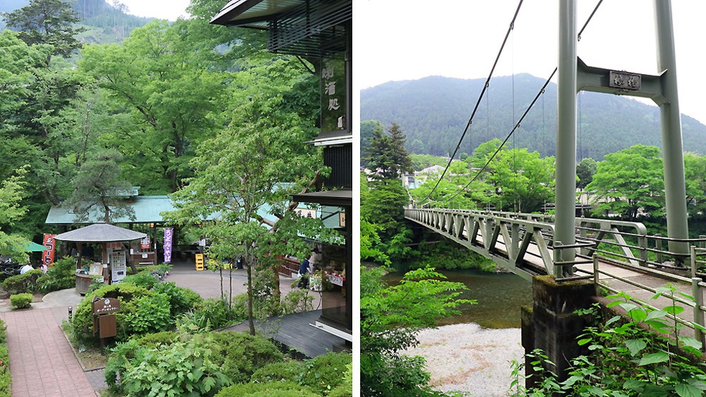 多摩川の渓流を見渡せる「澤乃井園」、対岸を結ぶ吊り橋は雰囲気満点
