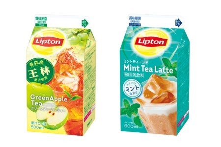 リプトン紙パックシリーズ、青森県産王林使用「グリーンアップルティー」と「ミントティーラテ」