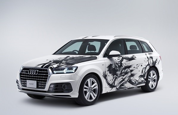墨絵アーティスト茂本ヒデキチ氏とコラボの「Audi Q7」ヤフオク！に　「墨」ドローイングが車体に踊る