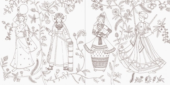 世界のロマンティックで豪華な衣装を旅する気持ちで彩ろう！「民族衣装のぬり絵ブック」